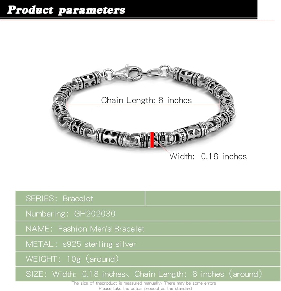 Vintage Men 100% 925 Sterling Silver Bracelet Punk Hip-hop Male