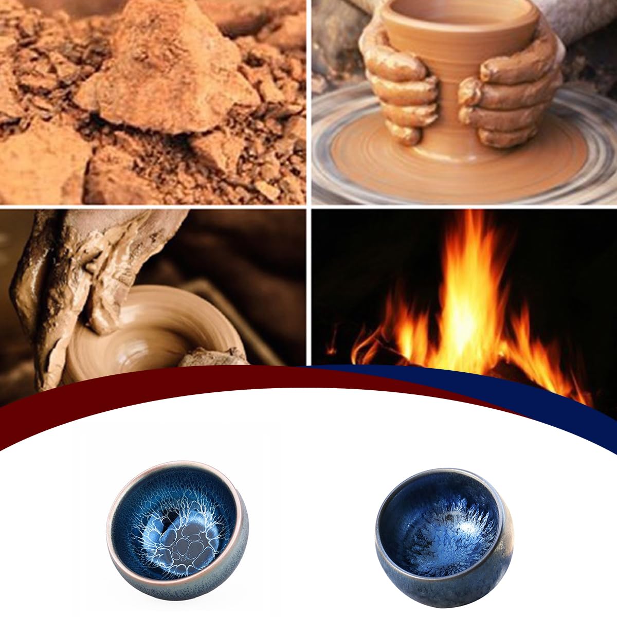 Amazon | 天目茶碗 茶道具 油滴建盞 手作りの窯変束口茶盞 茶盞 酒盞建