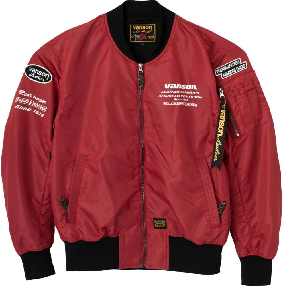 Amazon | バンソン ナイロンMA-1ジャケット レッド Mサイズ SVS2403S