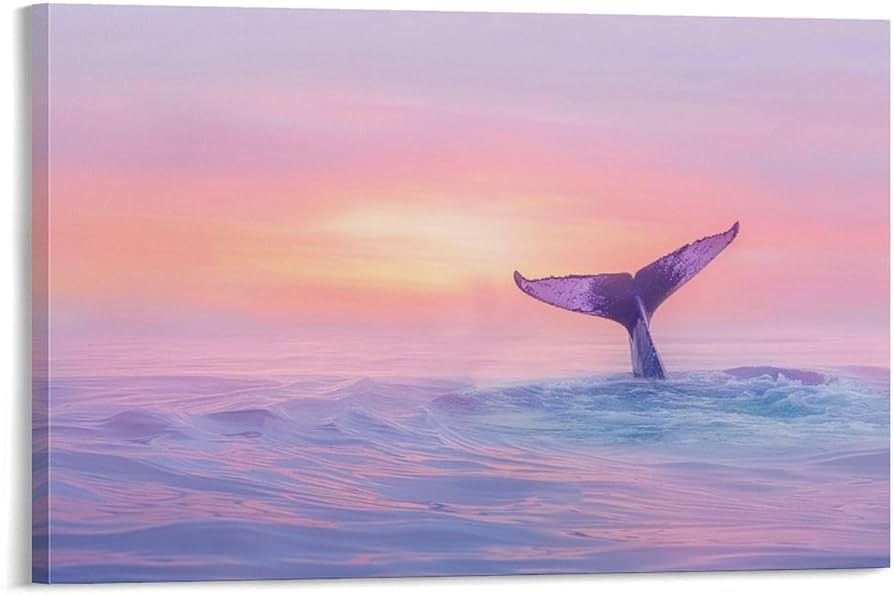 Amazon.co.jp: 絵画 海から現れるクジラの尾 アートパネル ポスター