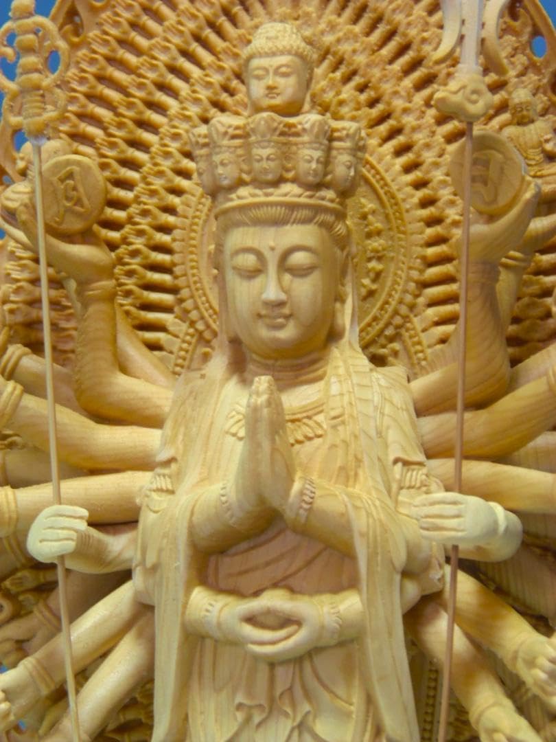 Amazon.co.jp: 木彫仏像 千手観音 千手観世音菩薩 仏像 木彫 ヒノキ