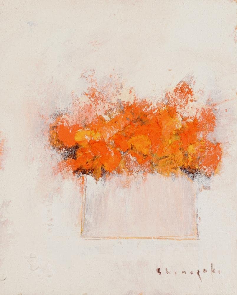 Amazon.co.jp: 篠崎晴夫 白い背景のオレンジの花 花 絵画 油絵 静物画