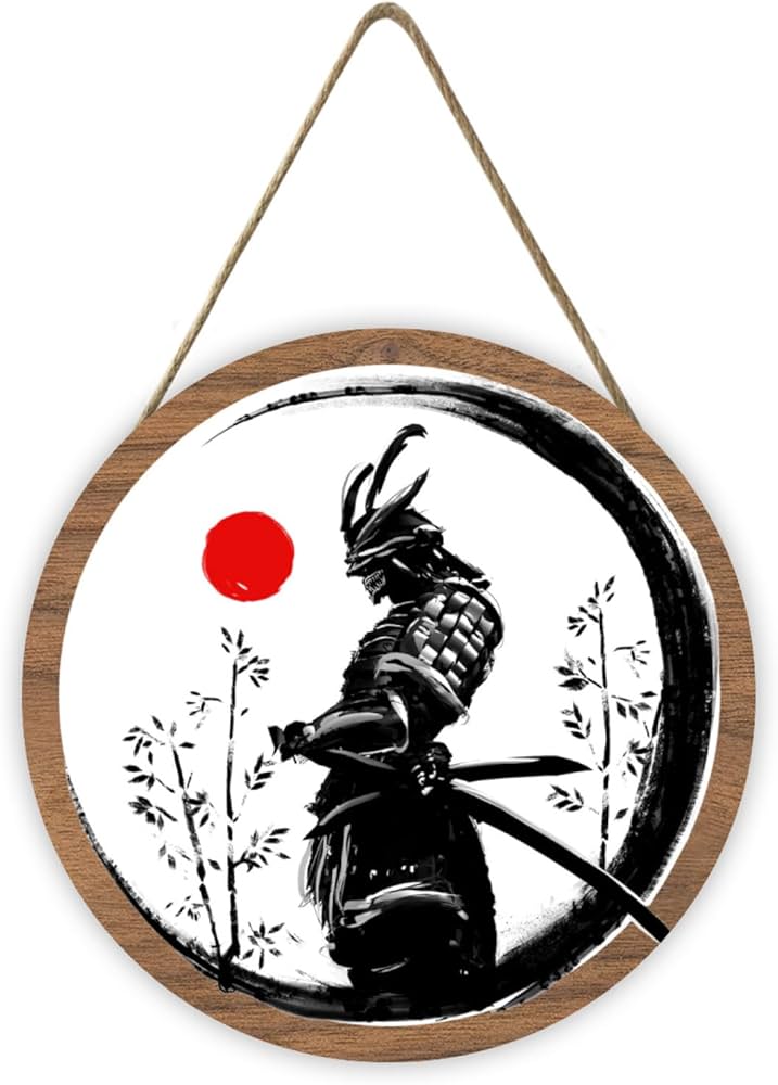 Amazon.co.jp: 壁掛け画 侍 武士 忍者 墨絵 水墨画 掛け画 木の看板