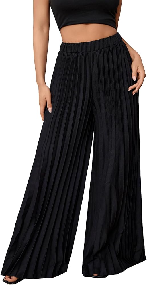 SOLY HUX Women's Wide Leg Palazzo Pleated Pants High Waisted Flowy