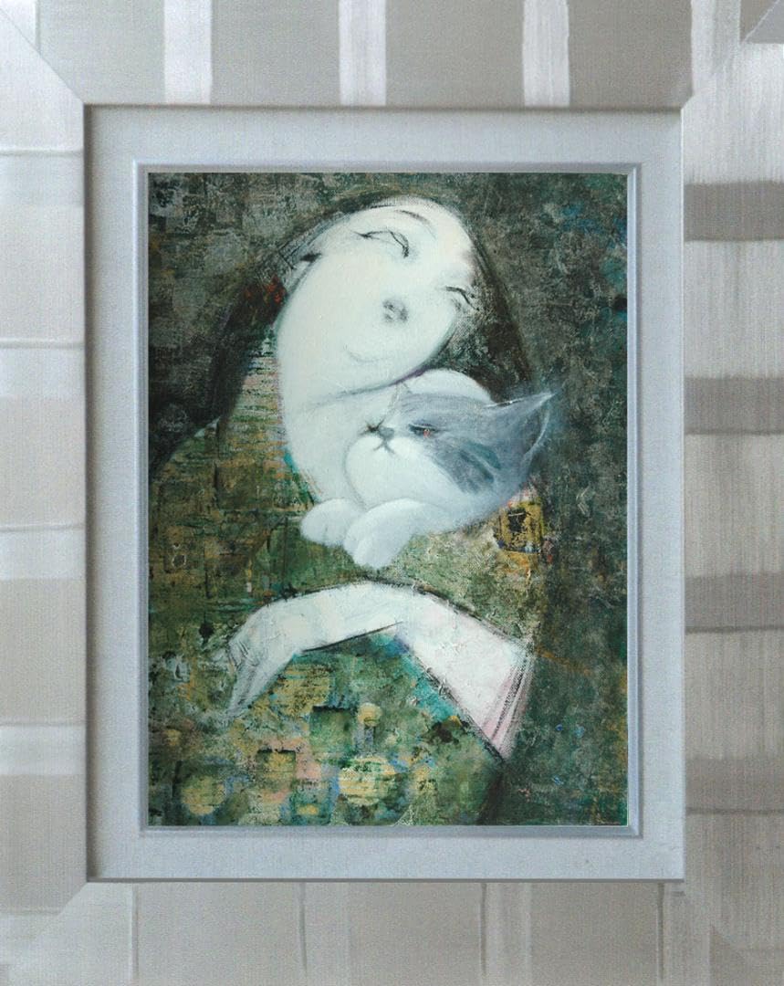 油絵 菅家令子 絵 絵画 インテリア uF6-070519 可愛い子猫と女の子