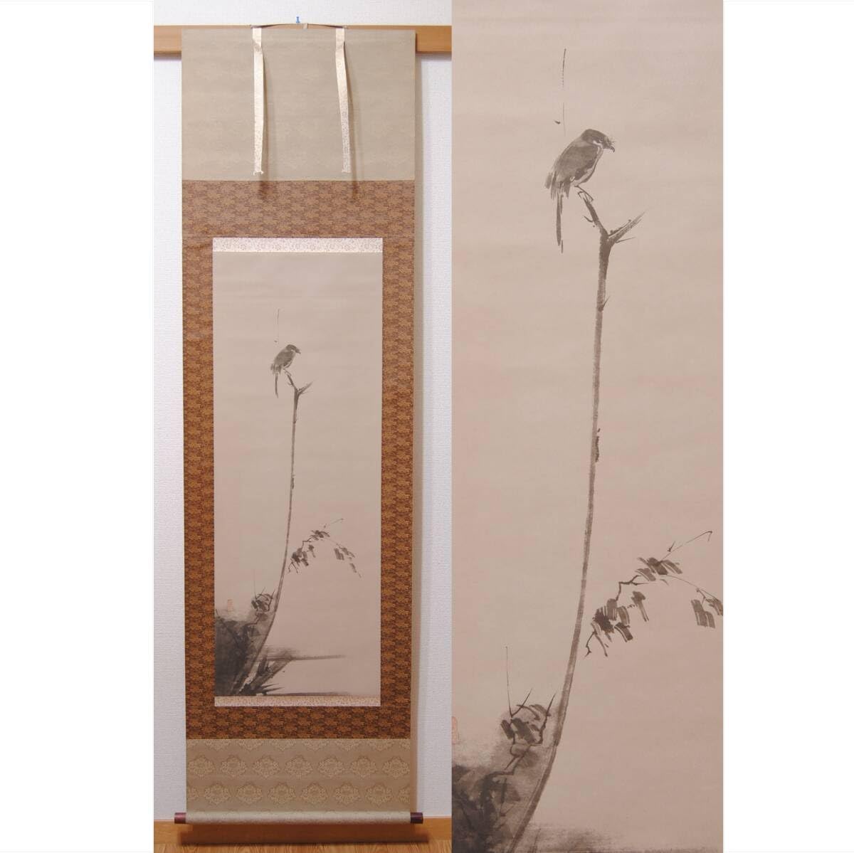 江月宗玩筆 紙本彩色水墨画 4幅対【竹林に鶏図、竹林に賢人 旭日山水