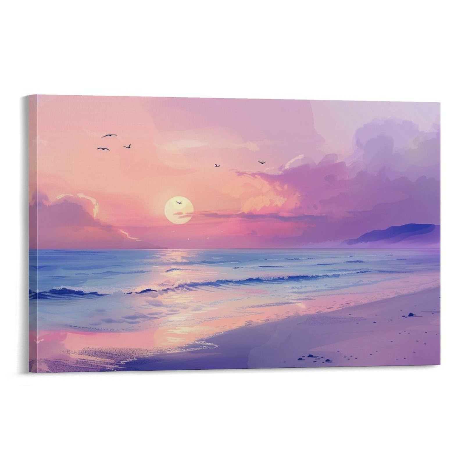 Amazon.co.jp: 絵画 パステル調のシーンとビーチの夕日 アートパネル