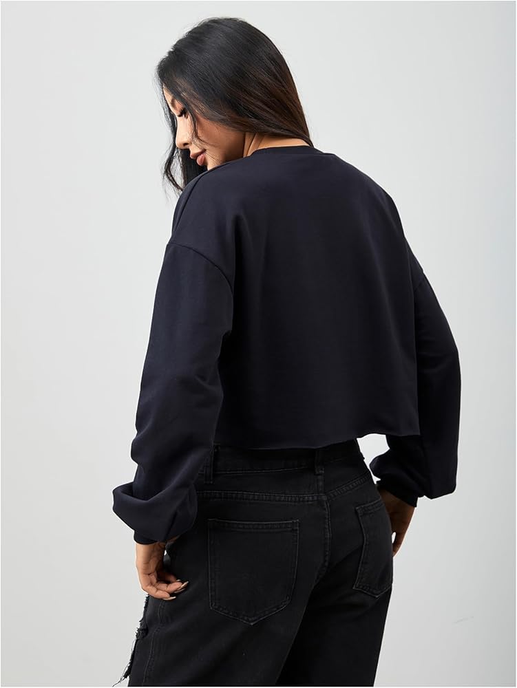 SweatyRocks Women's Casual Long Sleeve Crew Neck Letter Print Crop