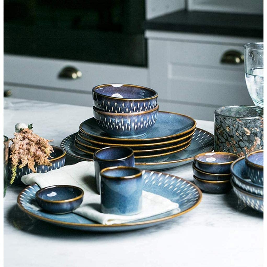 Amazon.co.jp: 陶器食器、シックなブルー柄磁器ディナーセット