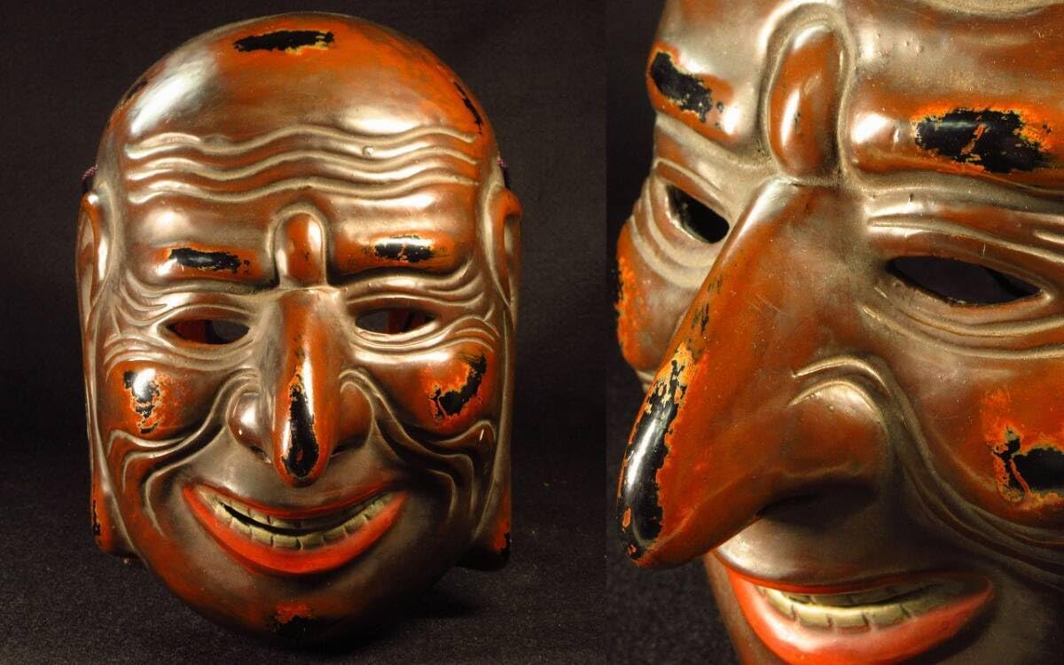 Amazon.co.jp: 【漸】伎楽面(犬狐面)能面能楽木彫彫刻伎楽舞楽雅楽面