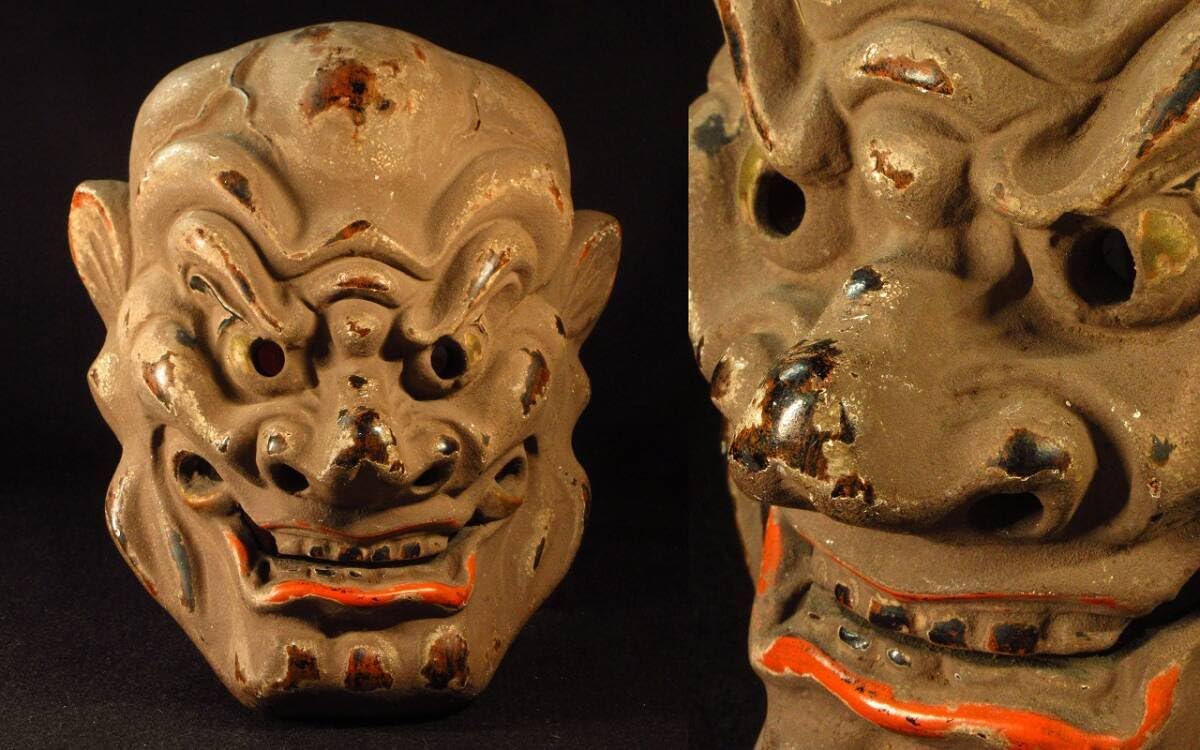 Amazon.co.jp: 【漸】伎楽面(崑崙面)能面能楽木彫彫刻伎楽舞楽雅楽面