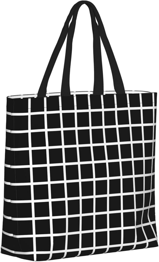 Amazon | 黒と白のチェック柄の錯視 トートバッグ エコバッグ 手提げ