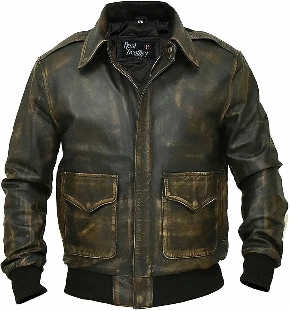 CHICAGO-FASHIONS a2 distressed leather jacket for men at Amazon