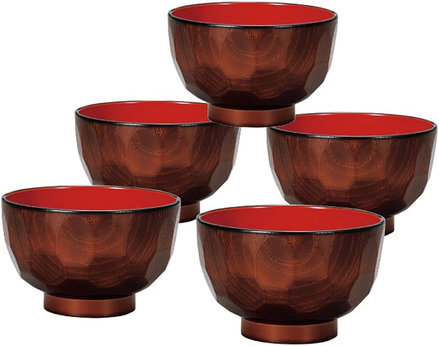 Amazon.co.jp: 山中塗 レンジ 亀甲汁椀 5個セット 溜 M16310 : ホーム