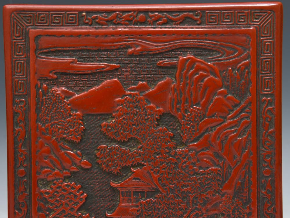 Amazon.co.jp: 仙台堆朱楼閣山水図硯箱彫漆木工芸漆工芸漆芸天然木漆器