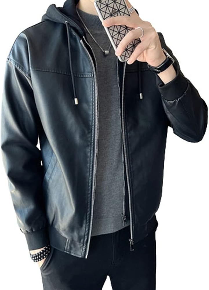 Amazon | [Hefiona] レザージャケット フード付き メンズ パーカー