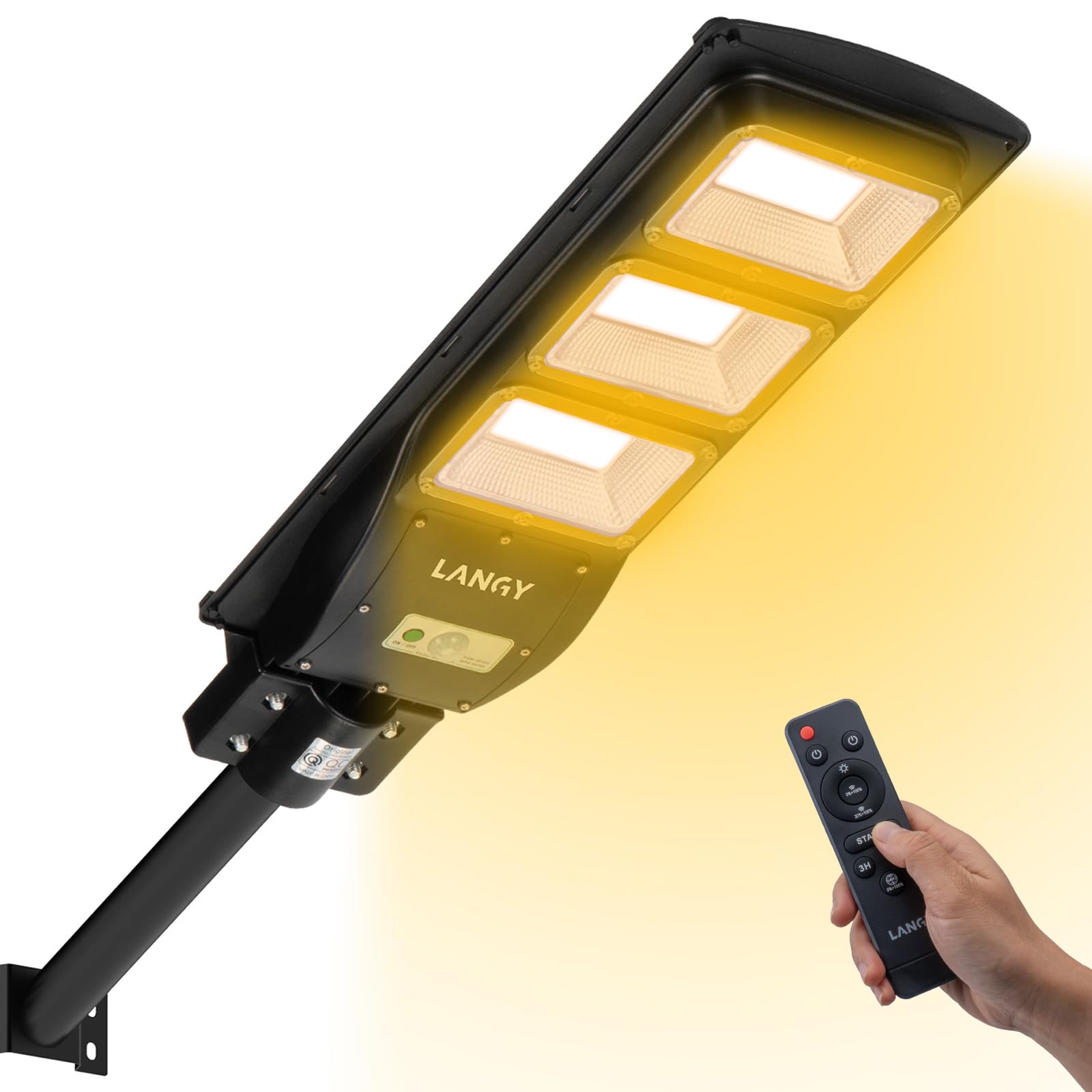 LANGY Solar Street Lights Outdoor Warm White, 15000LM Solar LED