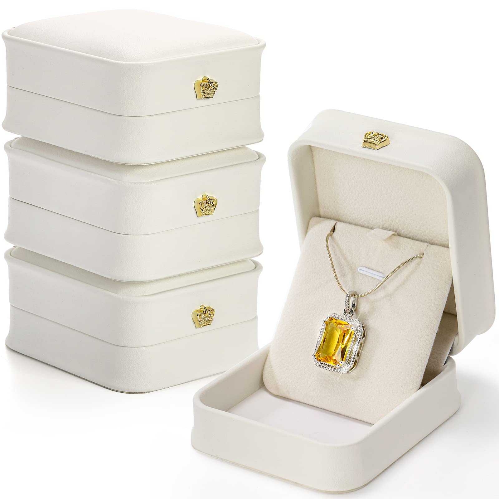 Amazon.com: Elsjoy Set of 4 White Pendant Necklace Box, Velvet