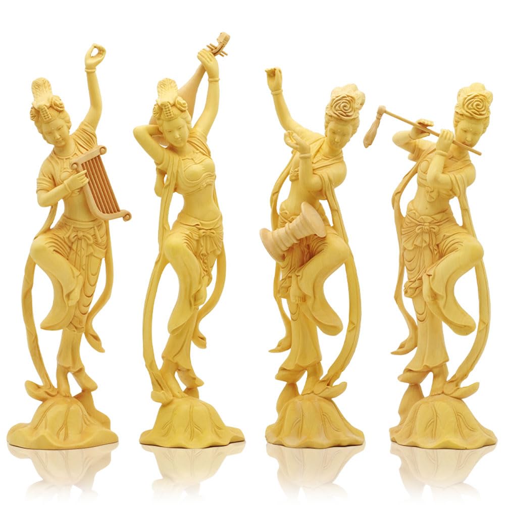 Amazon.co.jp: 飛天四音美女 木彫り 女性像 置物 柘植 幸運 開運 風水