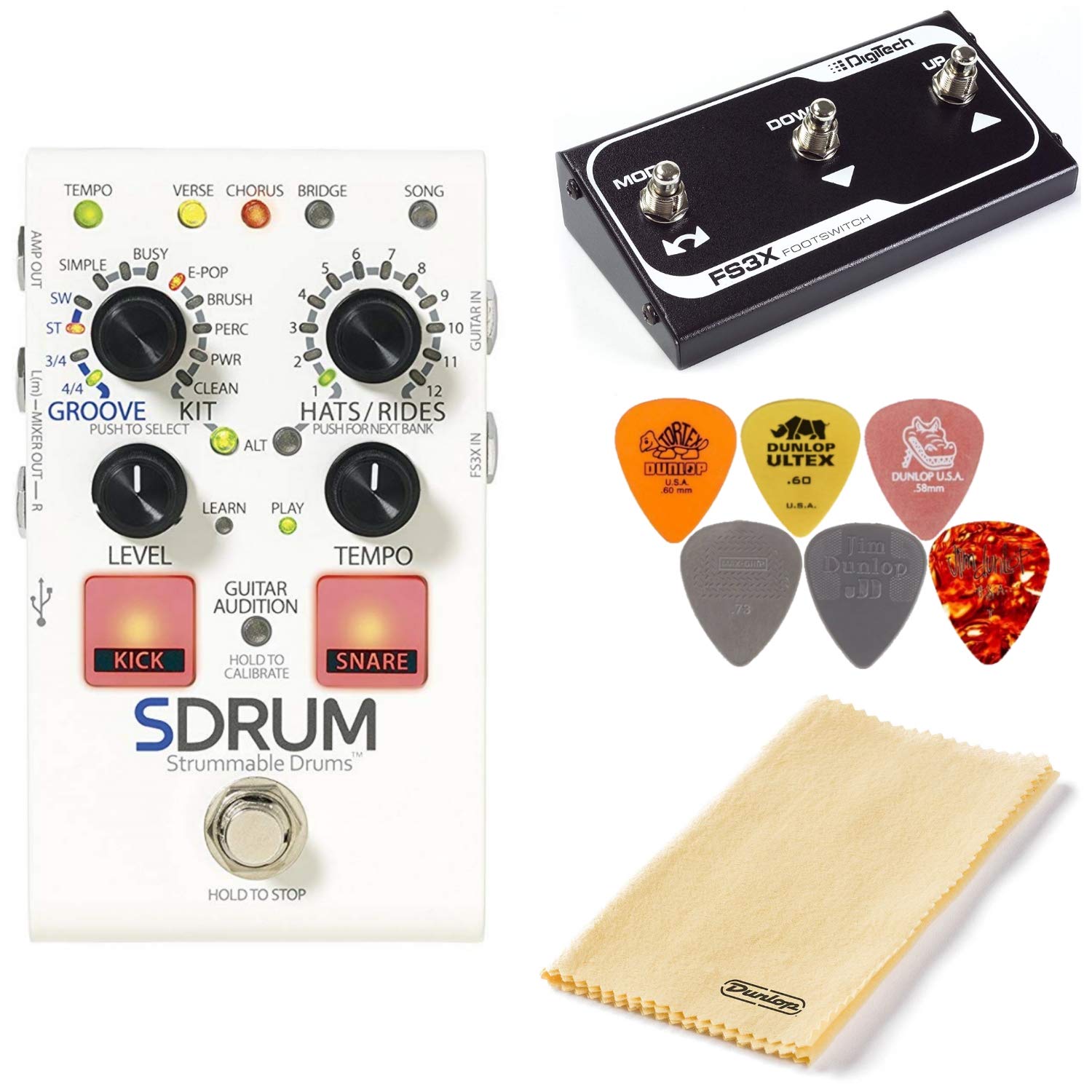 Amazon.com: Digitech SDRUM Strummable Drums Pedal Bundle with FS3X