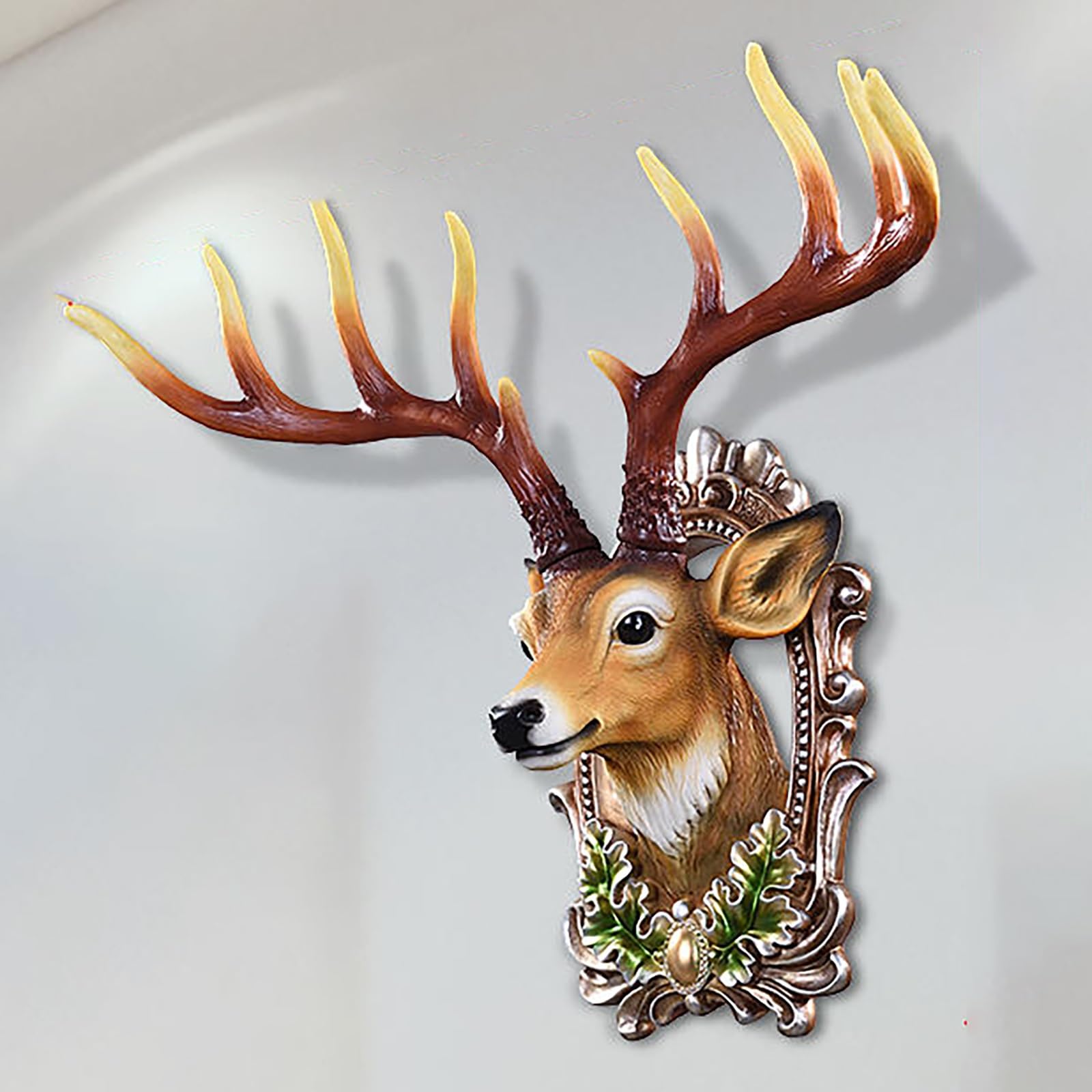 Amazon.co.jp: 樹脂製フェイク鹿の頭 角 壁掛け装飾、アート剥製