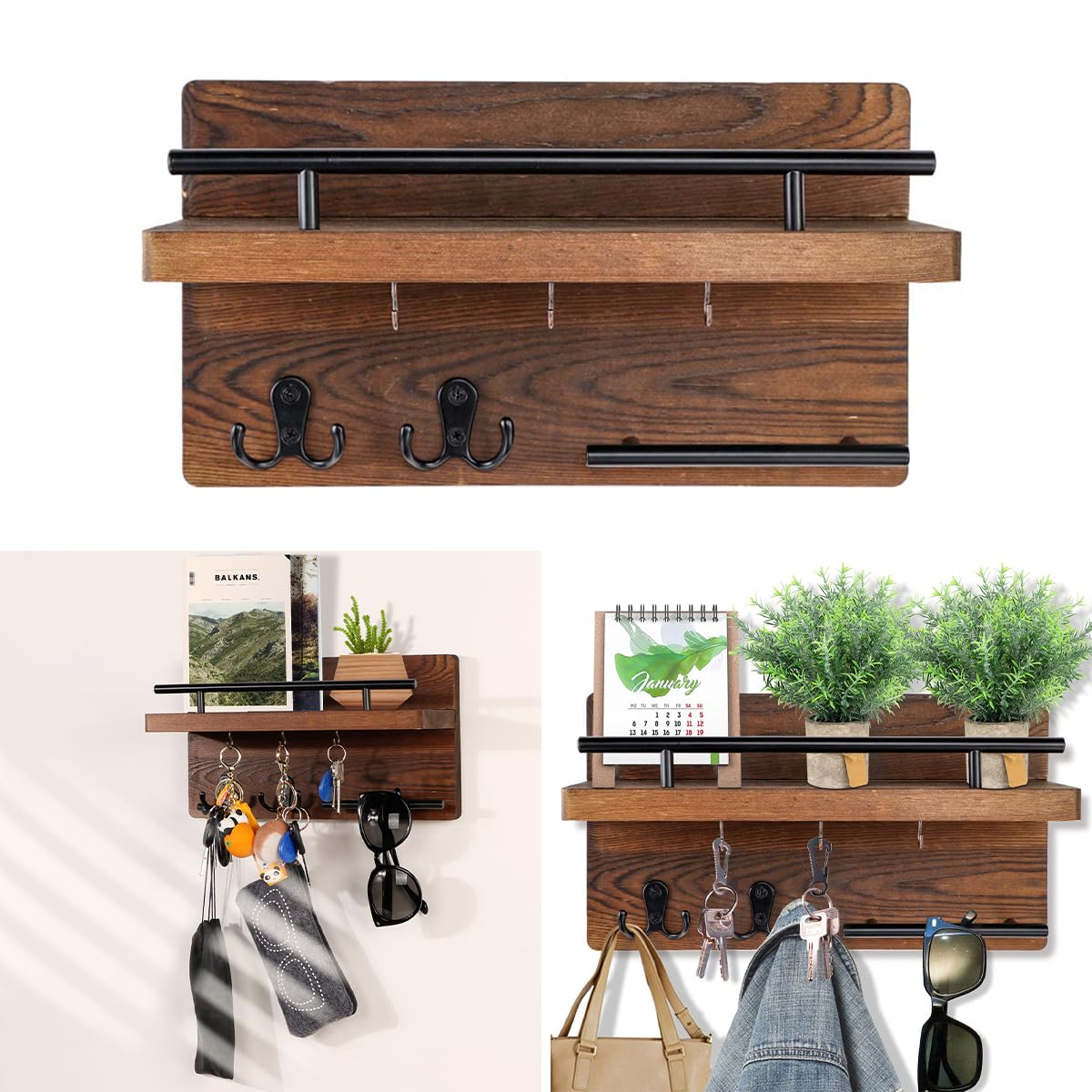 Amazon.co.jp: Ladruph キーフック 木製 壁掛けフック 5つのフック付き