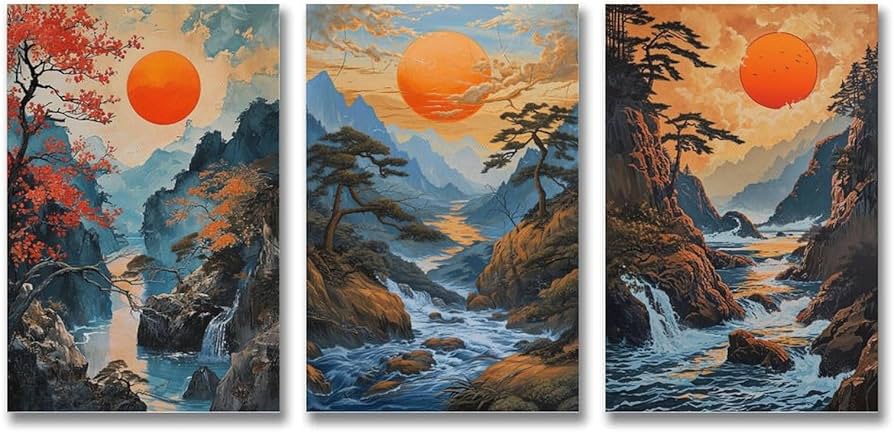 Amazon.co.jp: 3枚 日本の風景を描いた絵画 絵画 インテリア ポスター