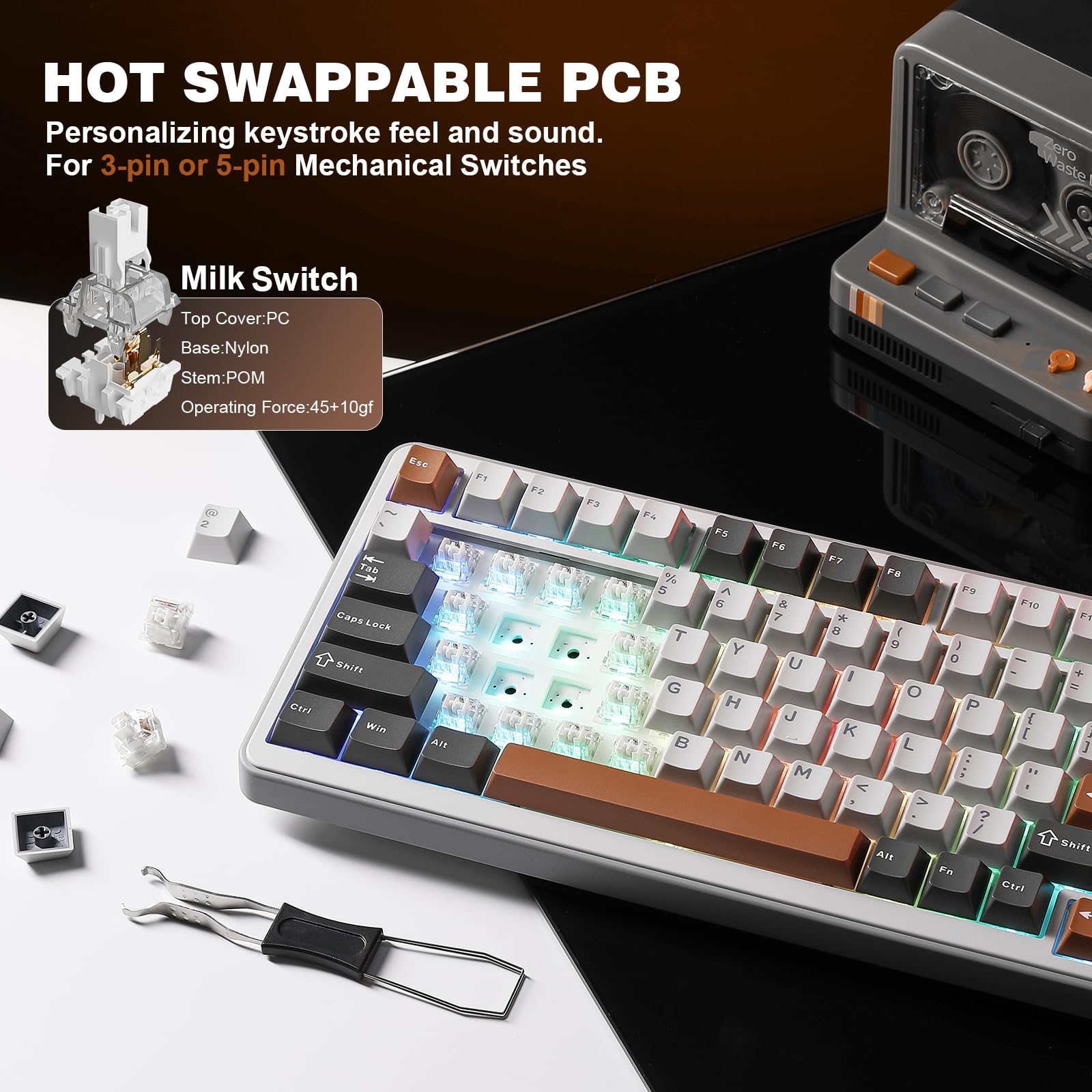 Amazon | YUNZII B75 PRO 75% ガスケットゲーミングキーボード 無線