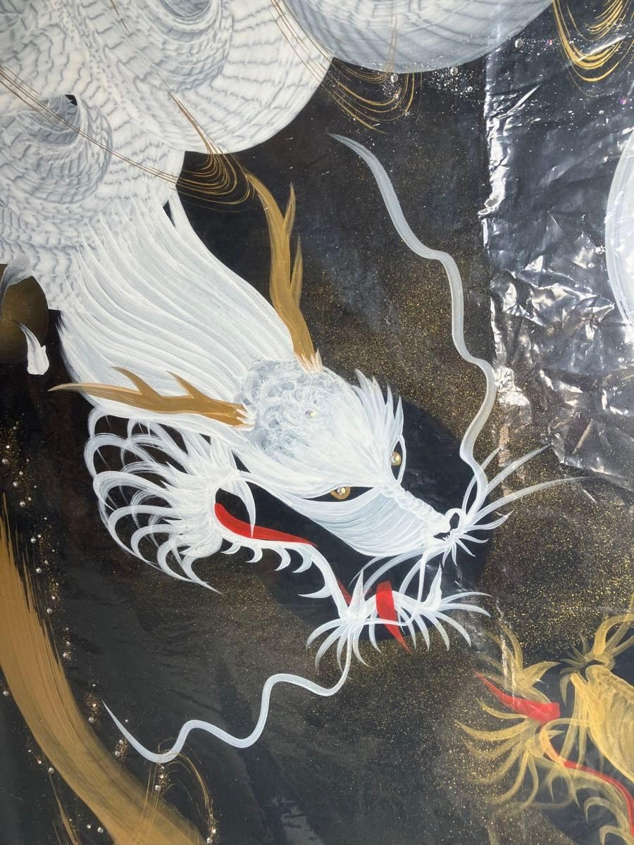 開運絵画 龍柱 白龍様の目 光の柱 天と地のエネルギー 龍神様 白龍 金箔