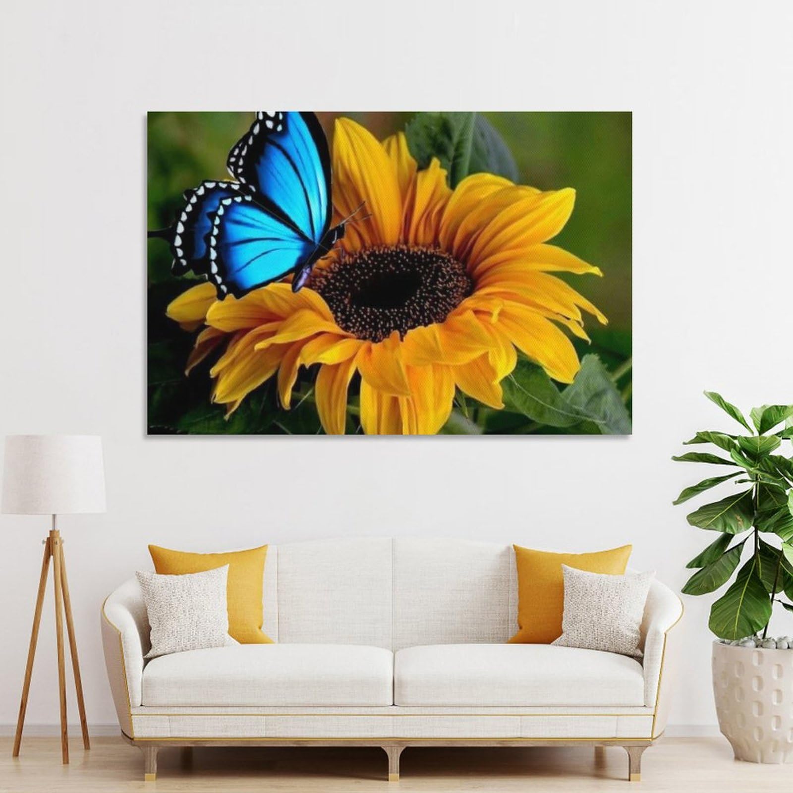Amazon.co.jp: 絵画 ひまわりの周りを舞う青い蝶インテリア 絵画 魅惑
