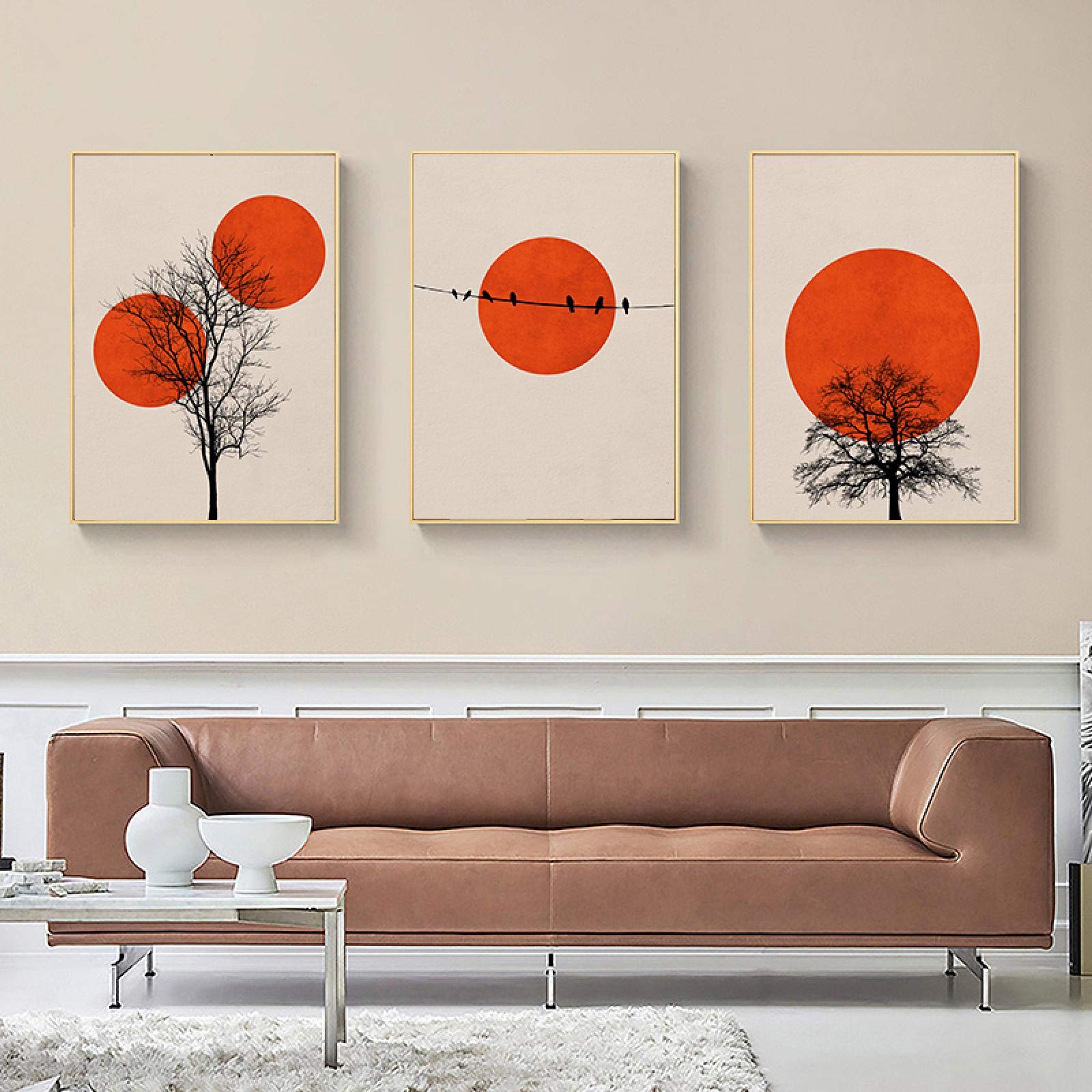 Amazon.co.jp: 抽象絵画ツリー風景オレンジキャンバスアート壁画