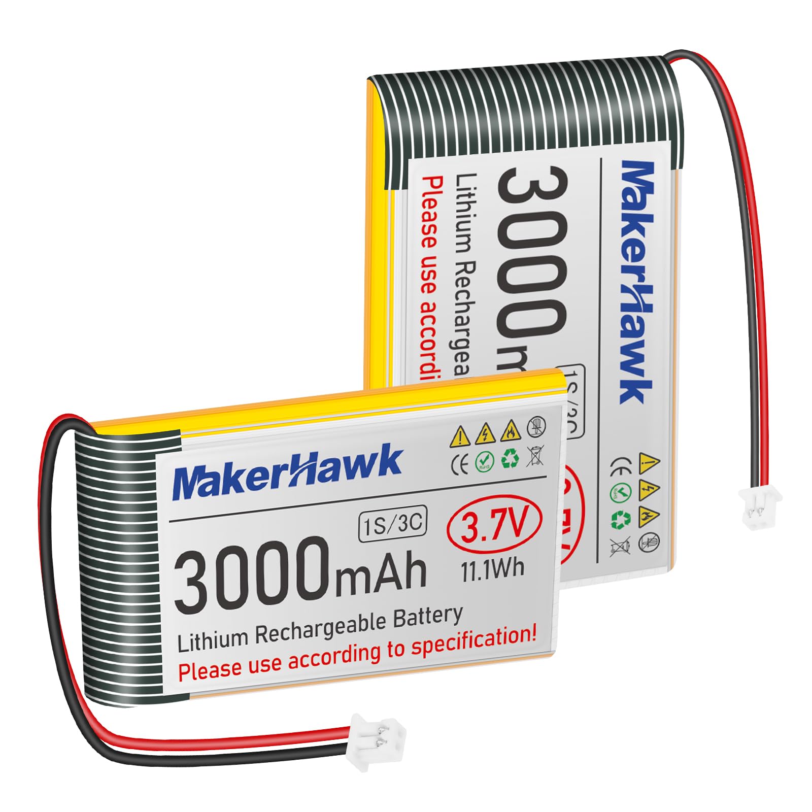Amazon.com: MakerHawk 3.7V 3000mAh LiPo Battery Rechargeable 1S