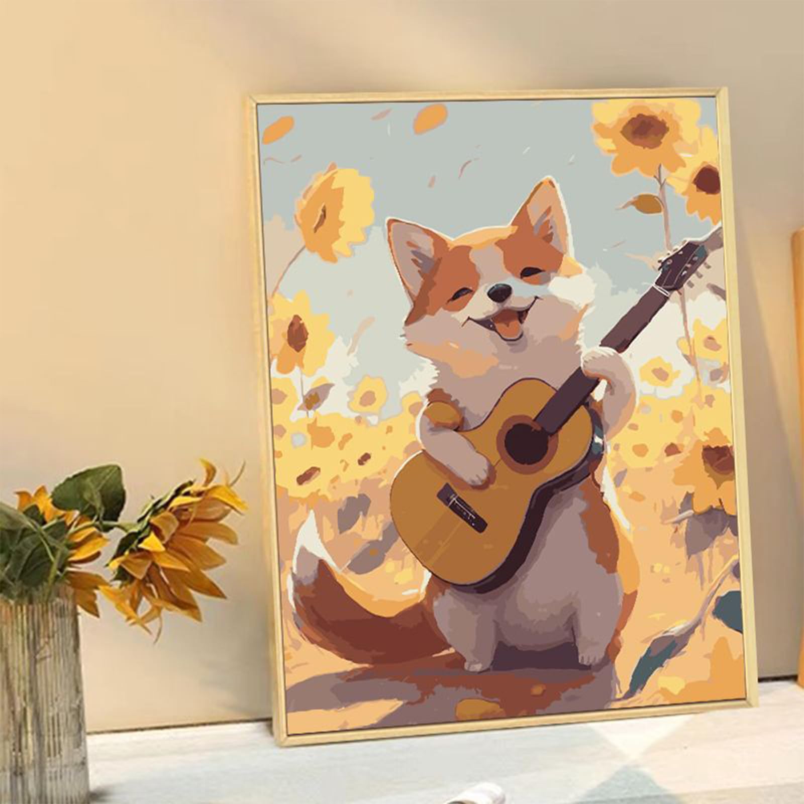 油絵 菅家令子 絵 絵画インテリア額付(黒) uF6-071719 子犬と蟻さん