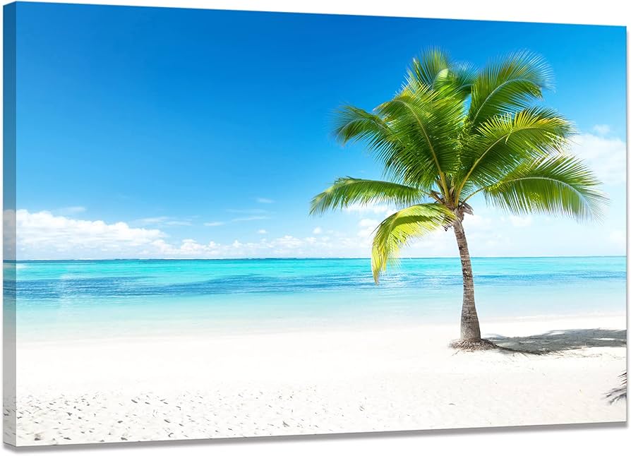 Amazon.co.jp: 海の絵 アートパネル 海 ヤシの木 絵画 青空 白雲