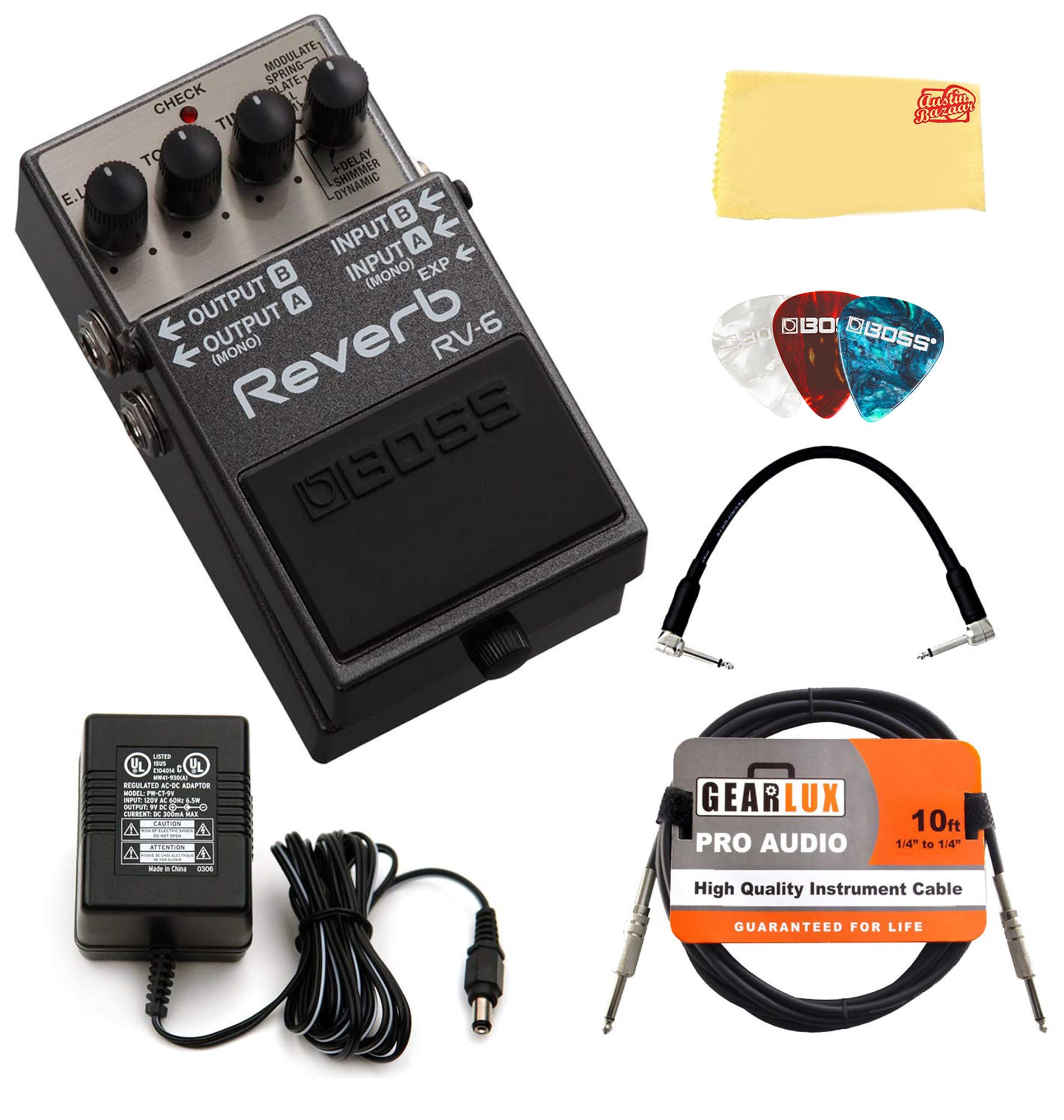 Amazon.com: Boss RV-6 Reverb Bundle with Gearlux Power Supply