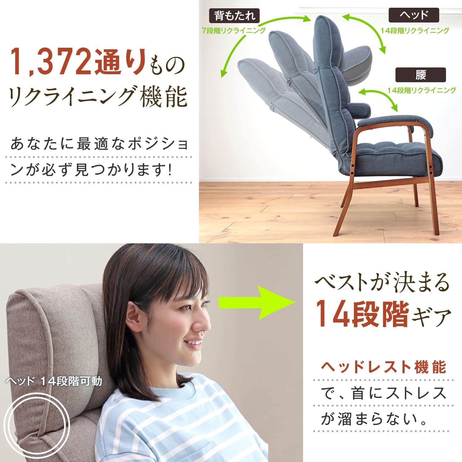 Amazon｜腰の神様がくれた高座椅子 [ヘッドリクライニング/背7段