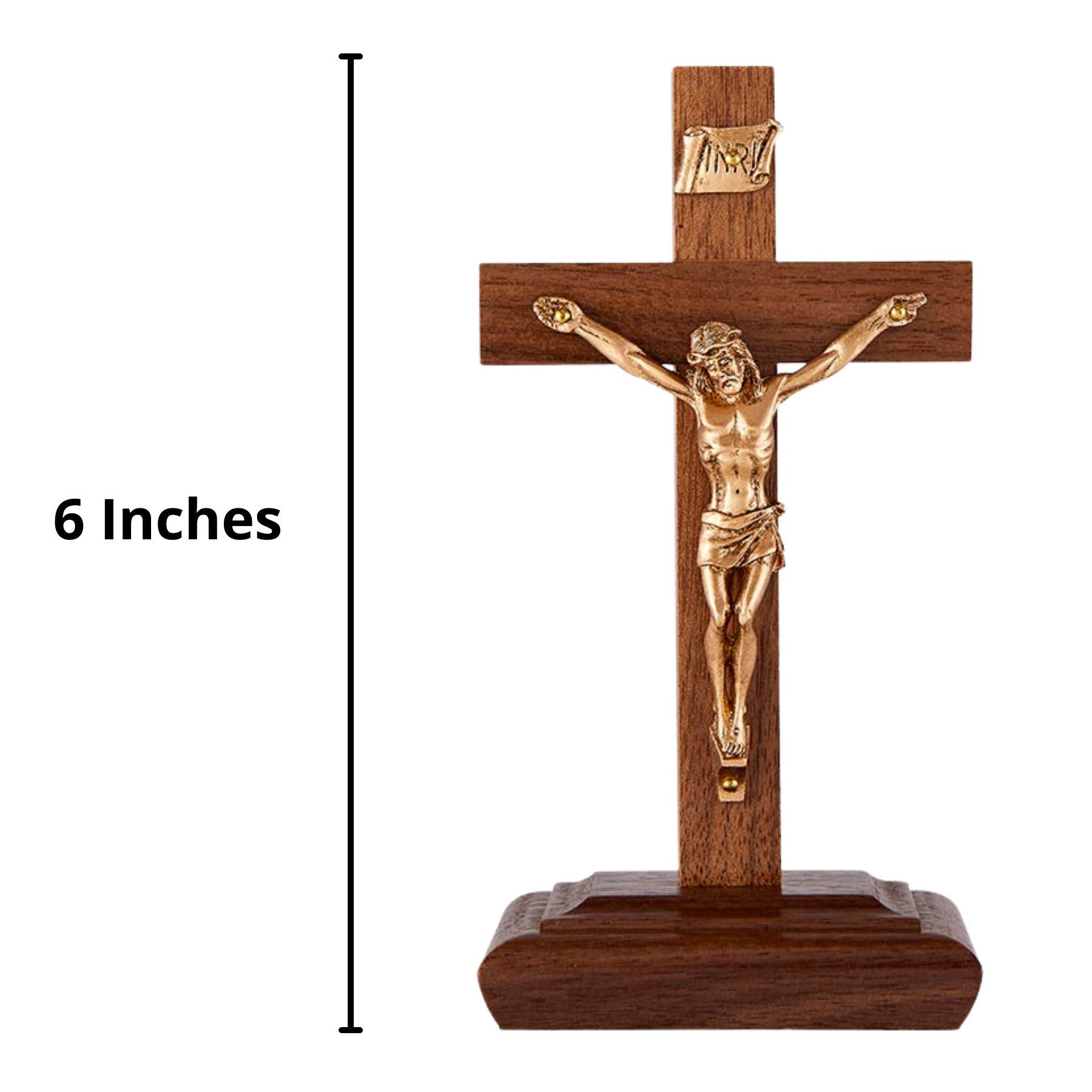 Amazon.co.jp: 木製ウォールナット仕上げ カトリック十字架 ゴールド調