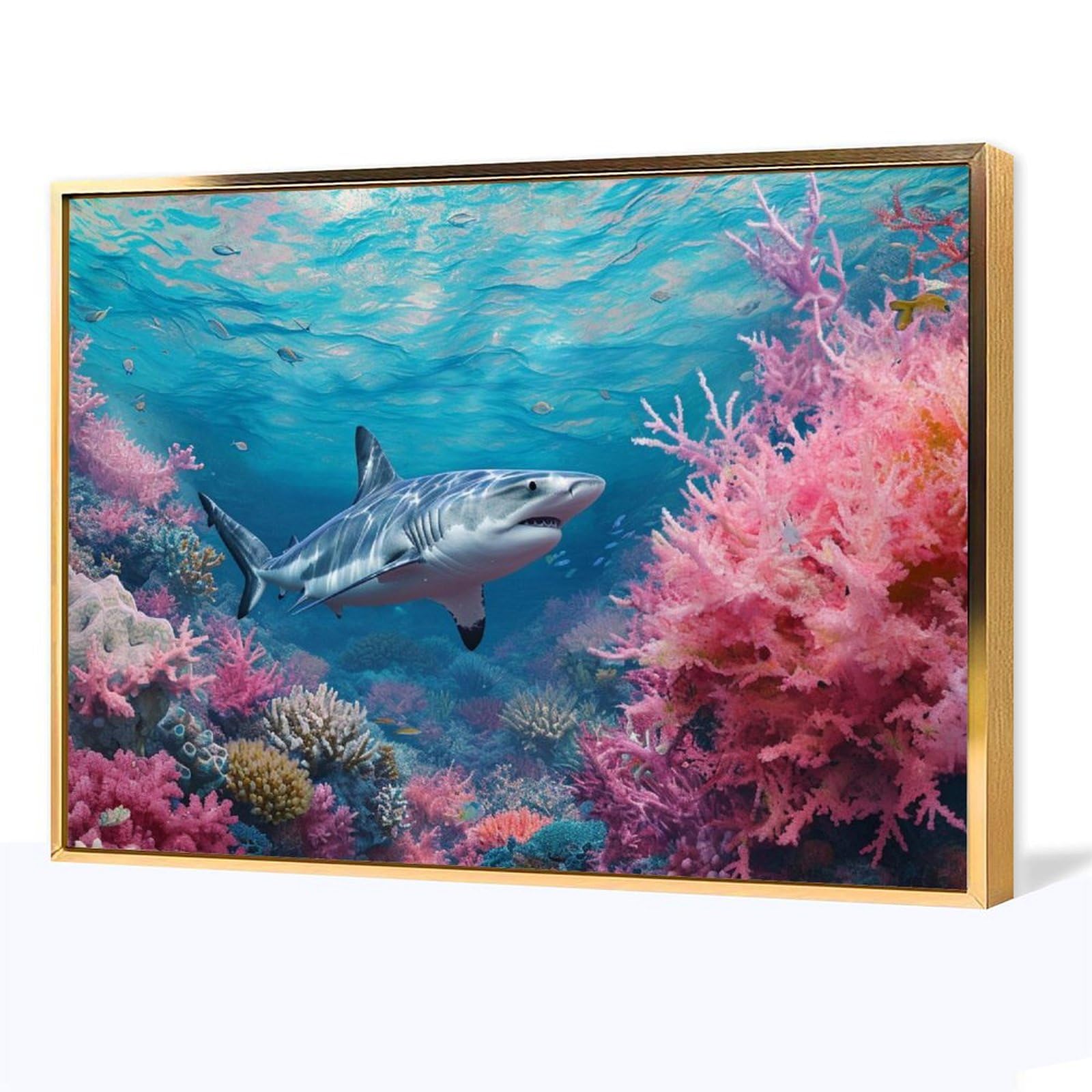 Amazon.co.jp: 絵画 珊瑚海を通過するサメインテリア 絵画 超リアルな