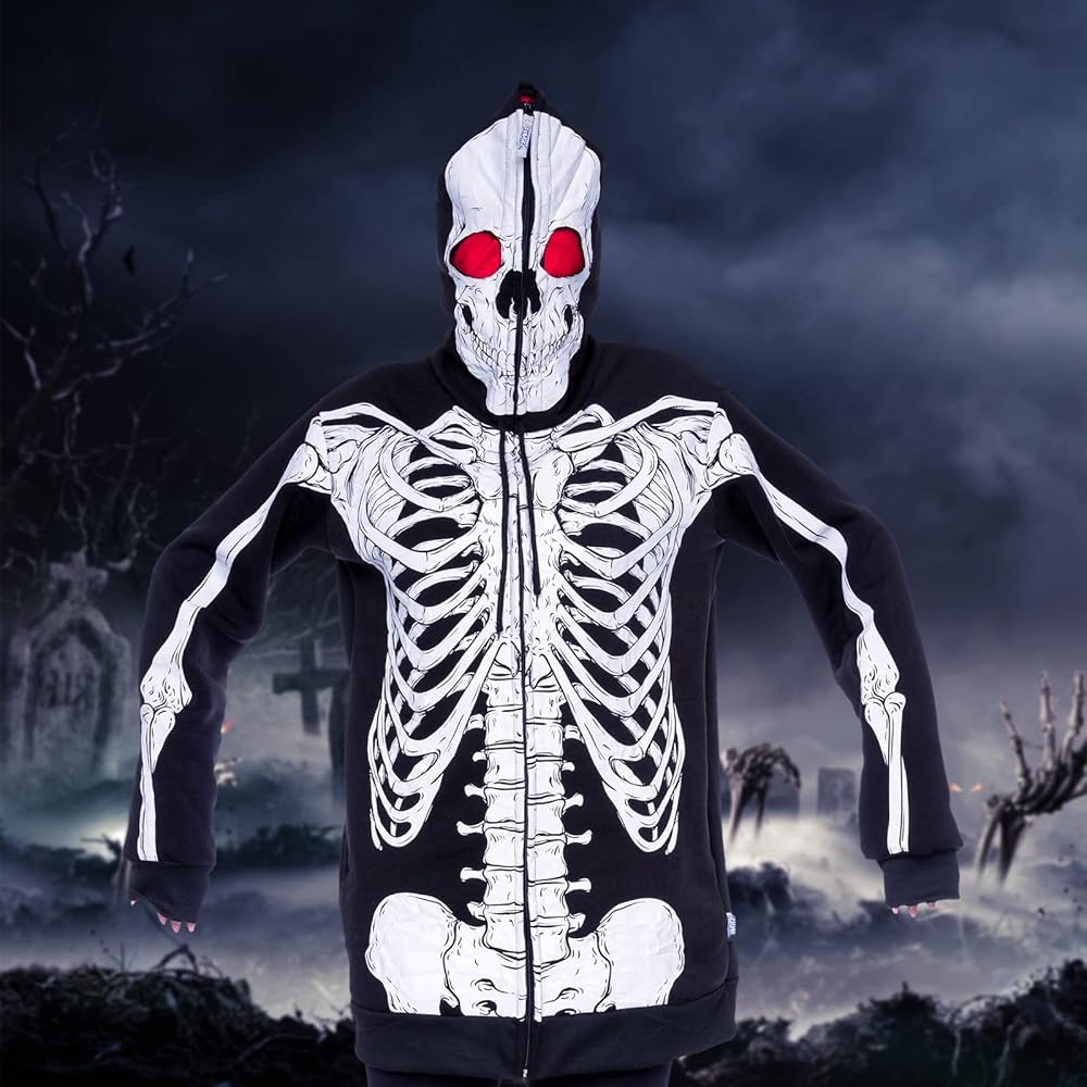 Amazon.com: Funziez! Fun Halloween Hoodies, Pumpkin and Skeleton