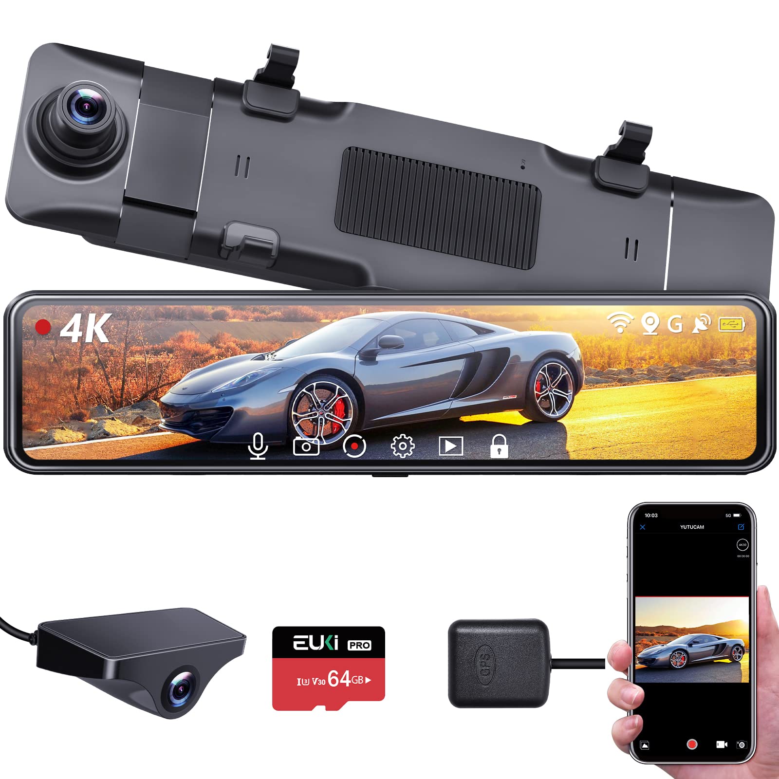 Amazon.co.jp: EUKi ドライブレコーダー ミラー型 ドラレコ 前後カメラ