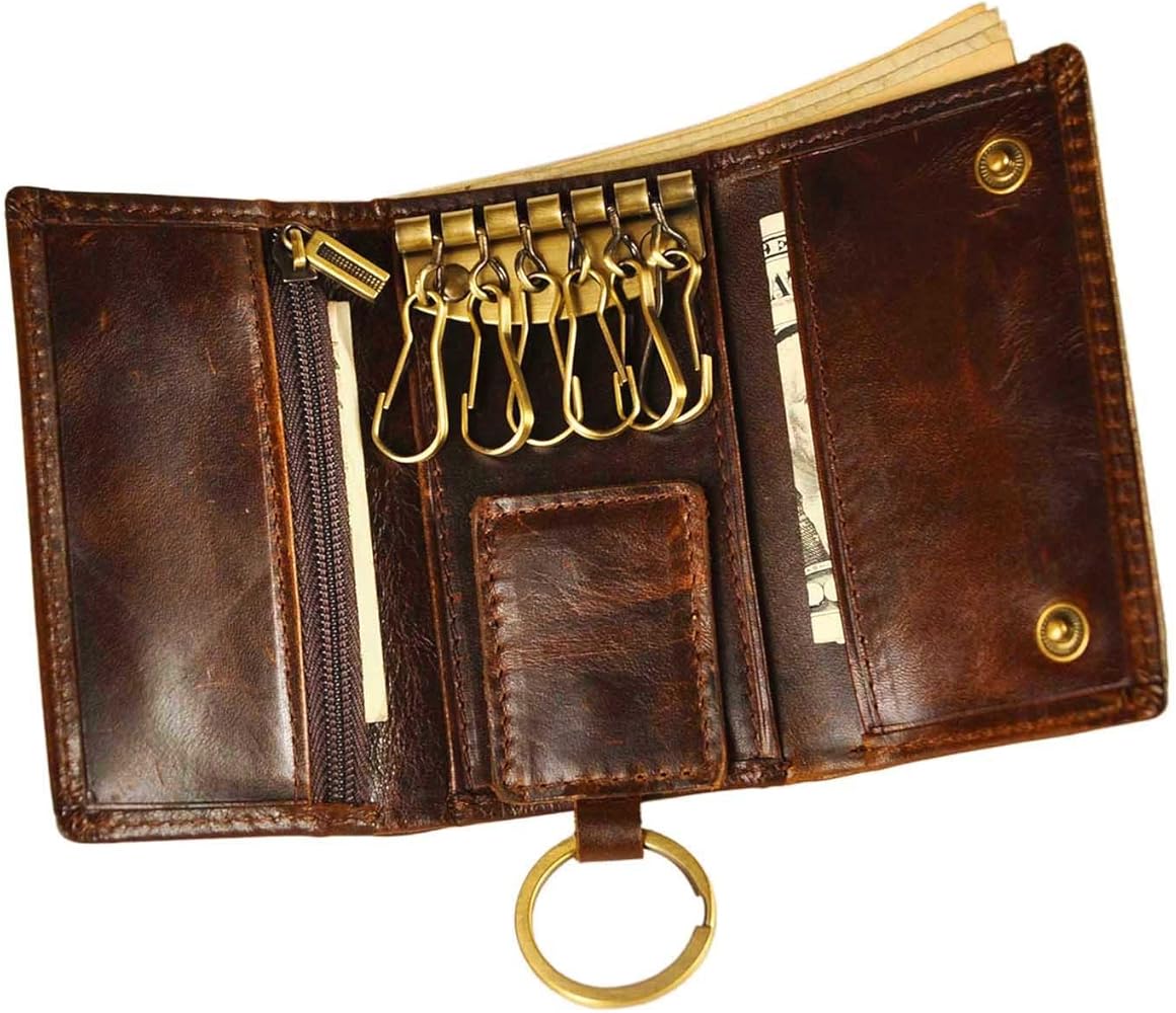 Amazon.com: Le'aokuu Mens Genuine Leather Car Key Case Loop Hook