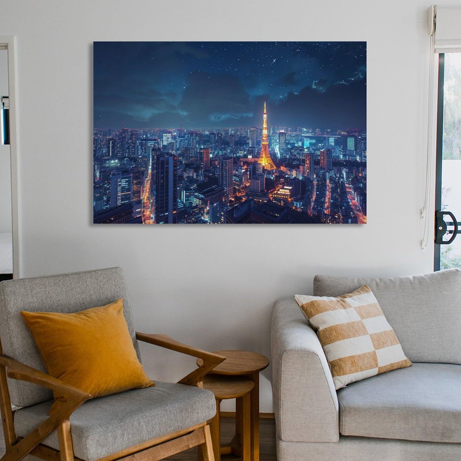 Amazon.co.jp: 絵画 星空の下、東京の夜景インテリア 絵画 雄大な日本