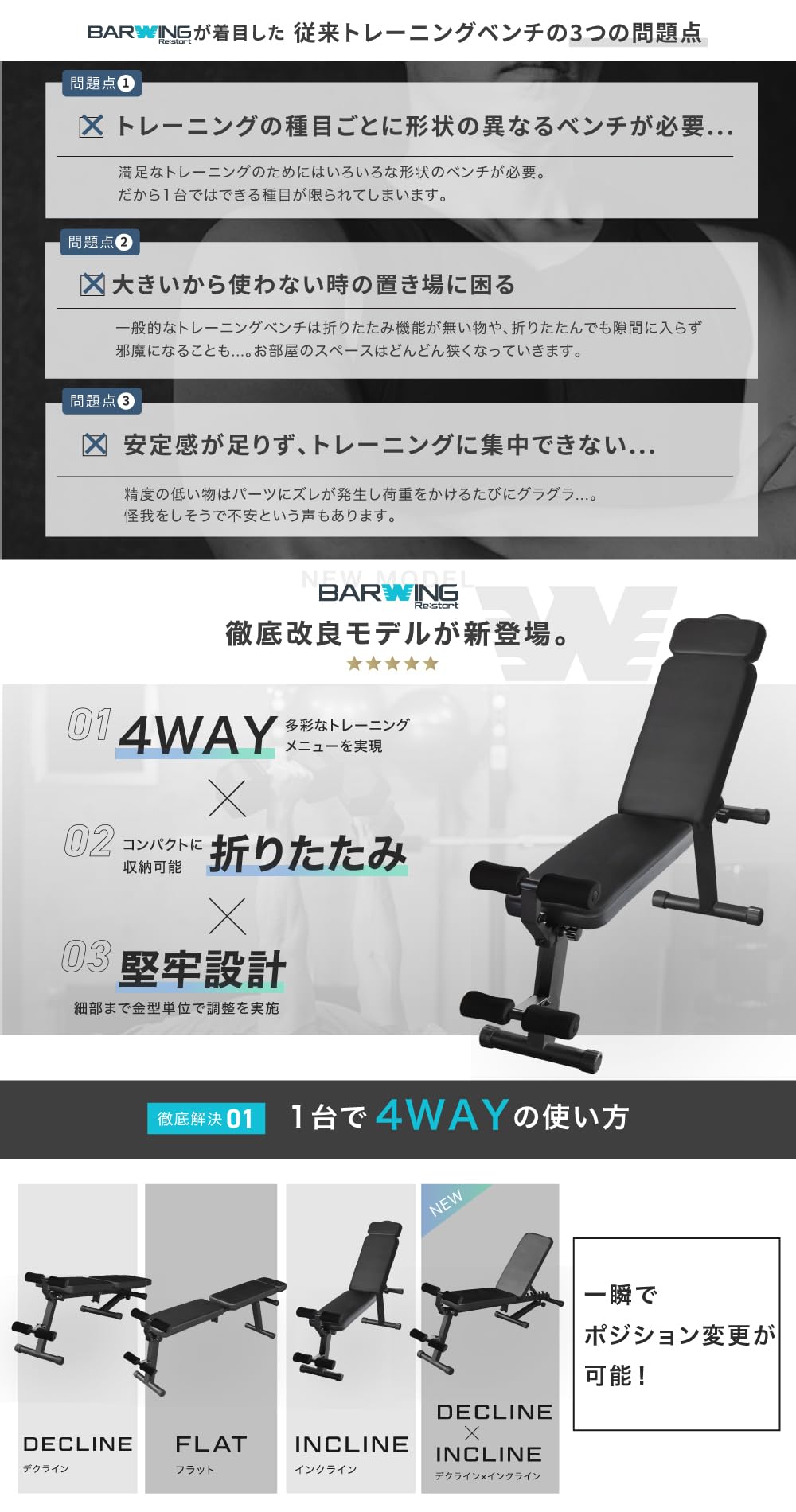 Amazon.co.jp: BARWING(バーウィング) 4WAY トレーニングベンチ プロ