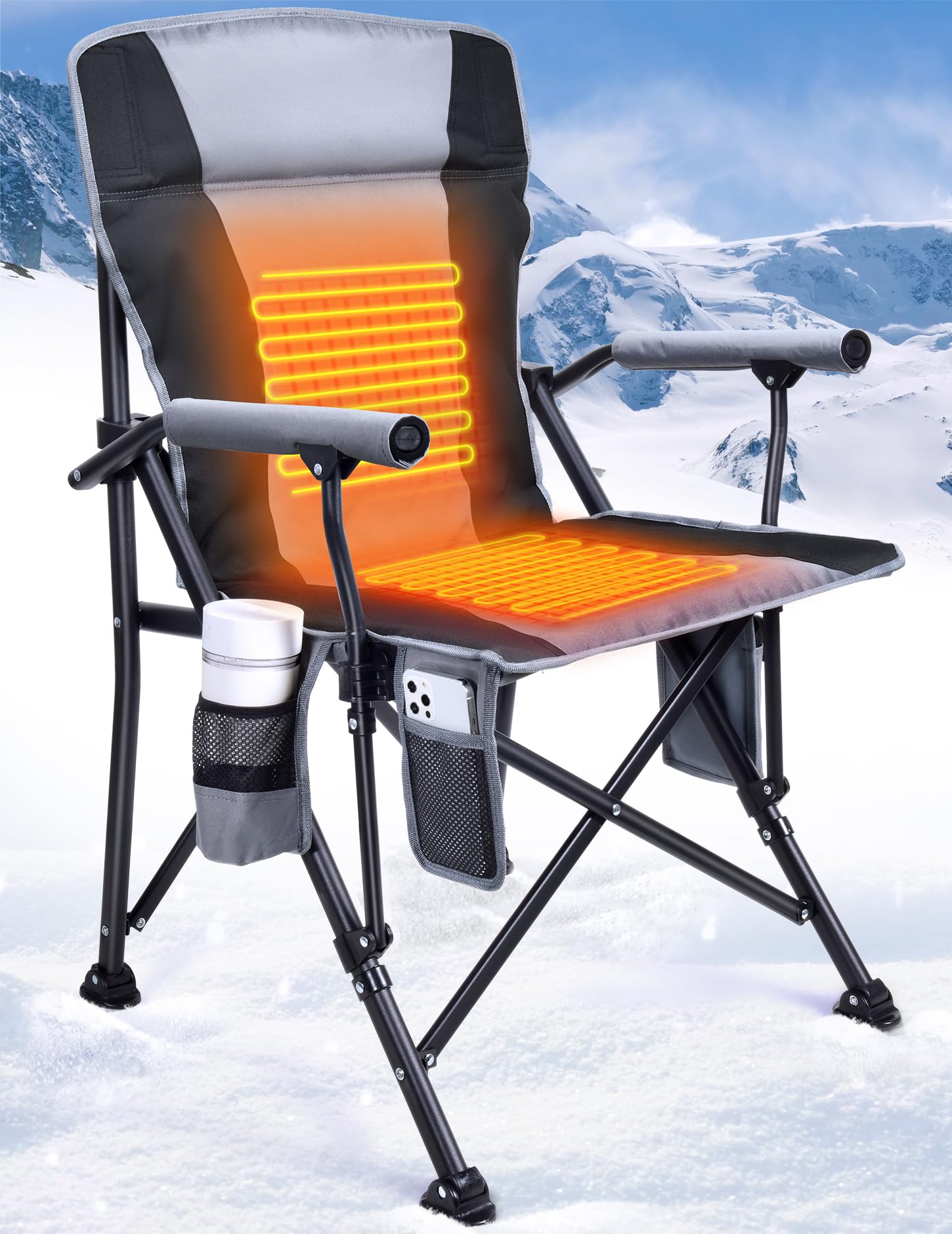 Docusvect Heated Camping Chair for Adults, Heats Back and Seat, 3