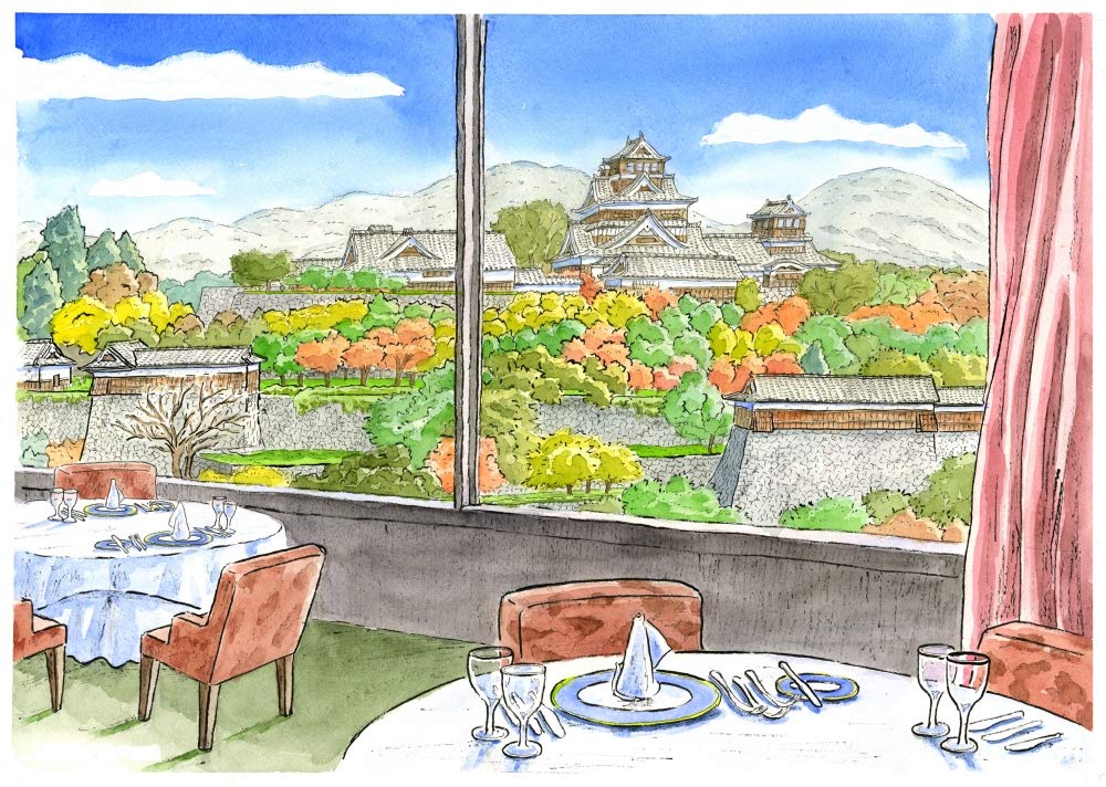 Amazon.co.jp: 熊本 風景画 絵画 水彩画 内藤謙一 「熊本ホテル