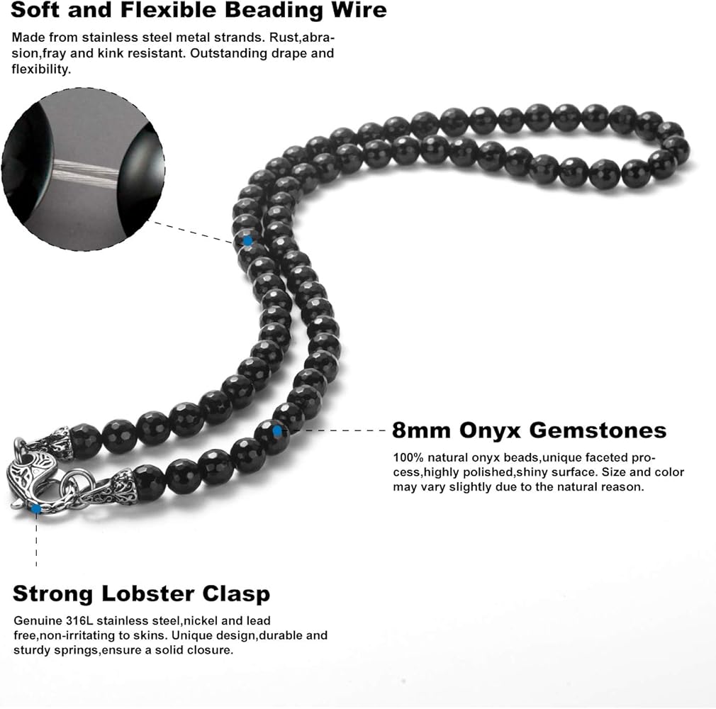 Amazon | WESTMIAJW ブラックオニキスビーズビーズネックレスチェーン