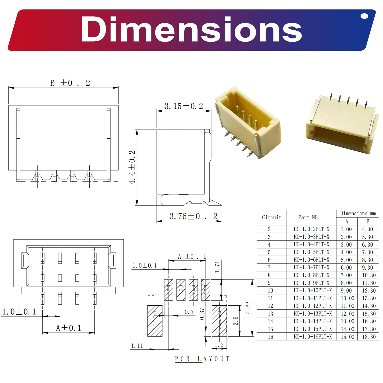 Kidisoii JST Connector Kit, SH1.0 SMT Header Jst 1mm Pitch IC