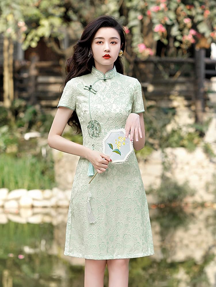 Amazon | [KYAZJA] パーティー ドレス S 結婚式 緑 ワンピース 半袖