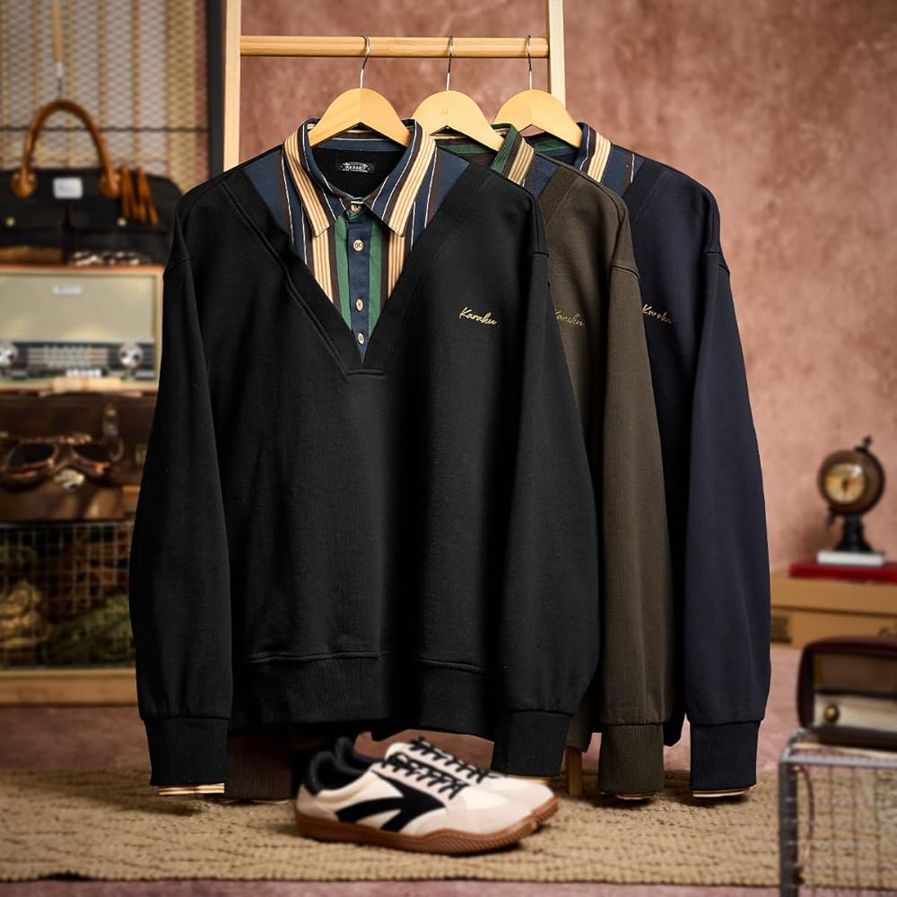 Amazon.co.jp: [karaku] トレーナー メンズ長袖 フェイクレイヤード