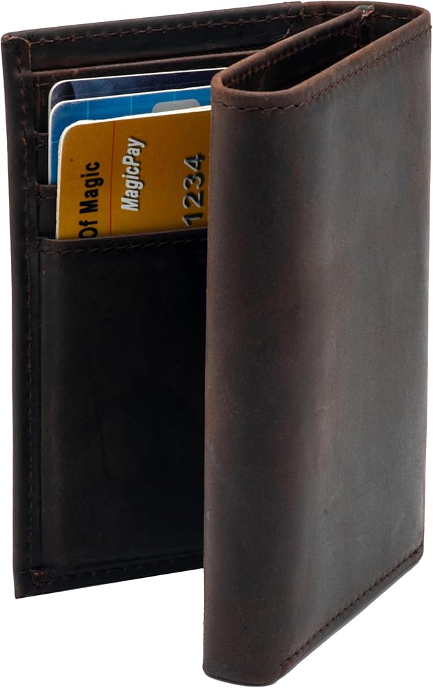 Amazon.com: baotuiok Mens Trifold Crazy Horse Leather Wallet with